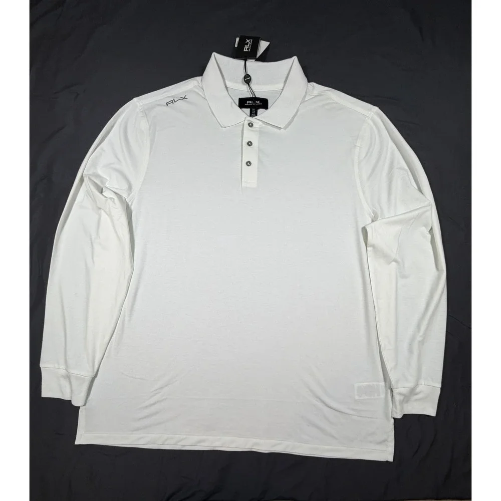 Ralph Lauren RLX Men's Size 2XL Long Sleeve Solid White Polo Shirt Collared